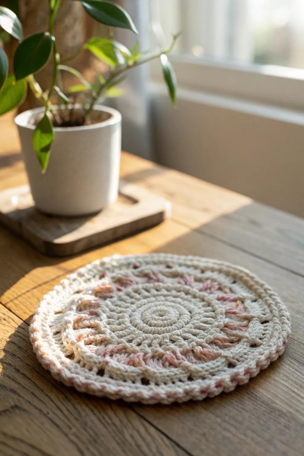 Enhance your coffee table with handcrafted crochet mats that merge simplicity and class.