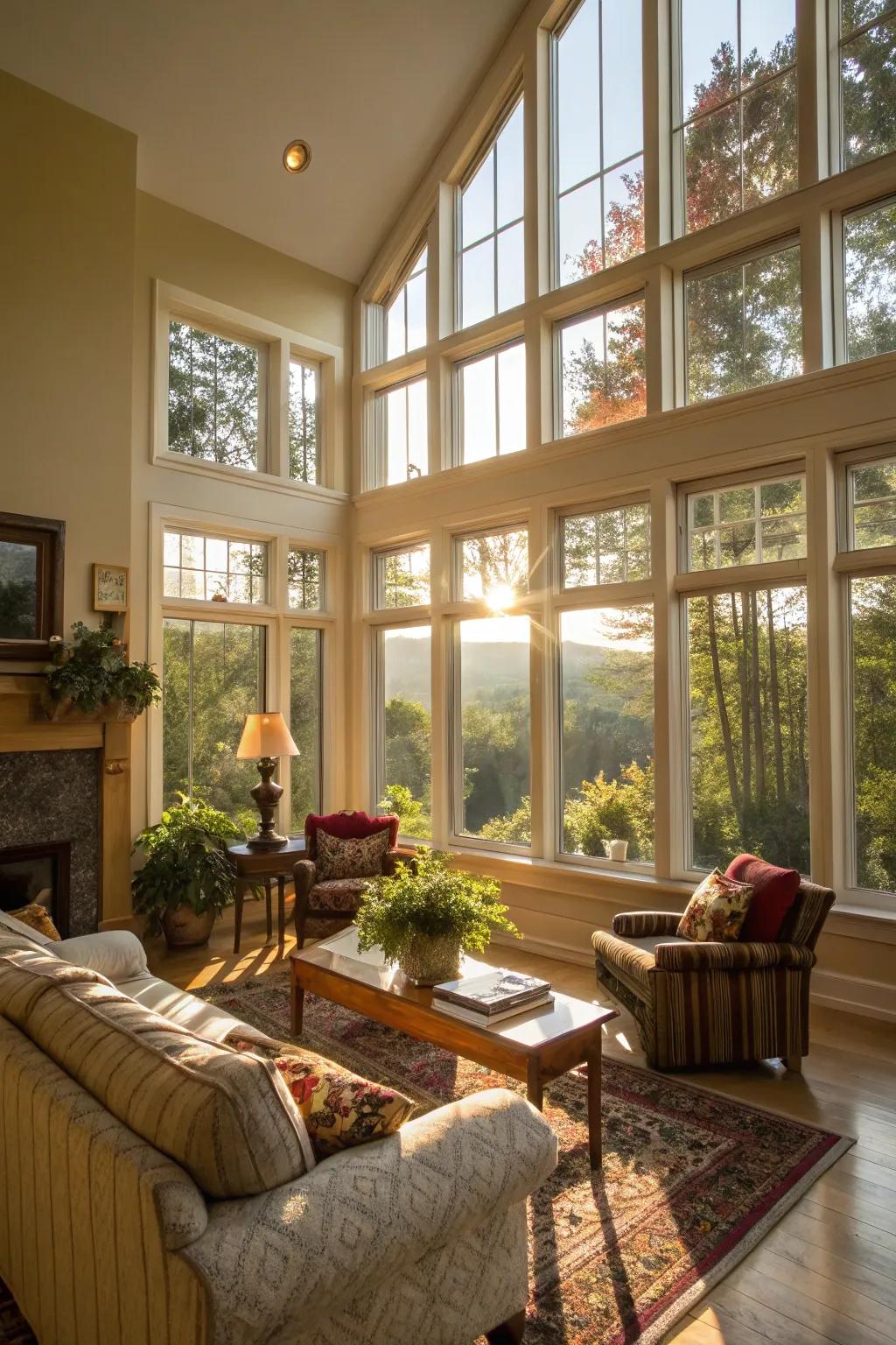 A residence featuring carefully planned window placements for optimal passive solar heat gains.