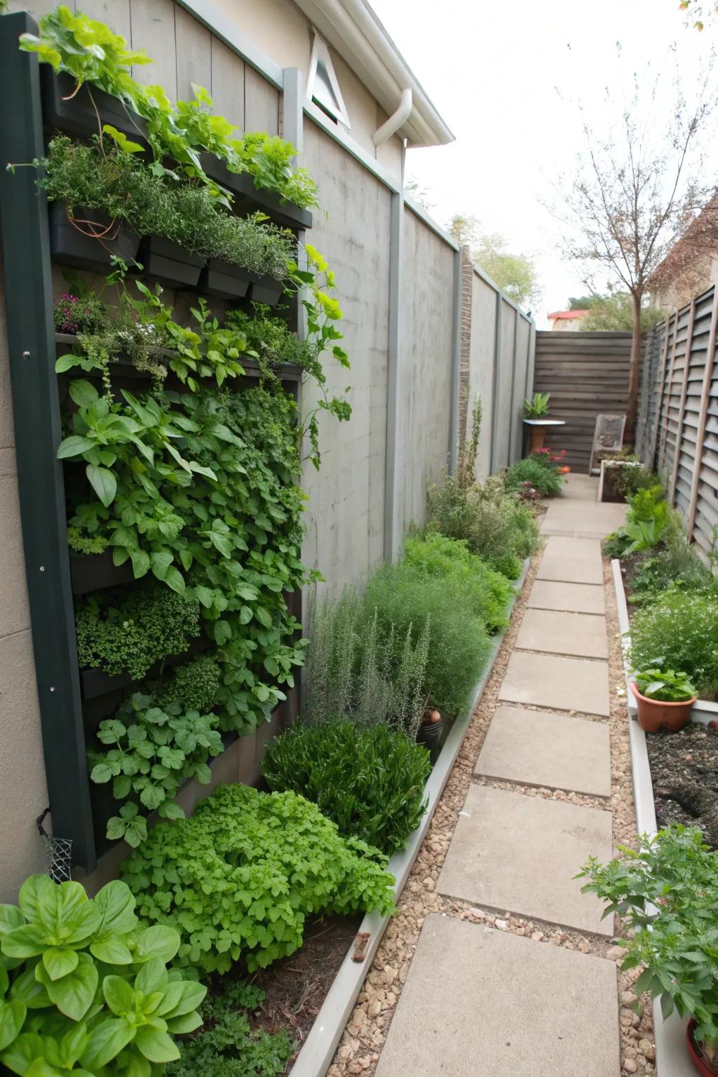 Vertical gardens maximize limited areas and provide effortless access to fresh herbs.