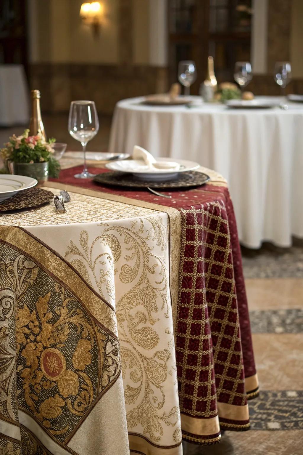 Layered table linens enhance dimension and tactile appeal