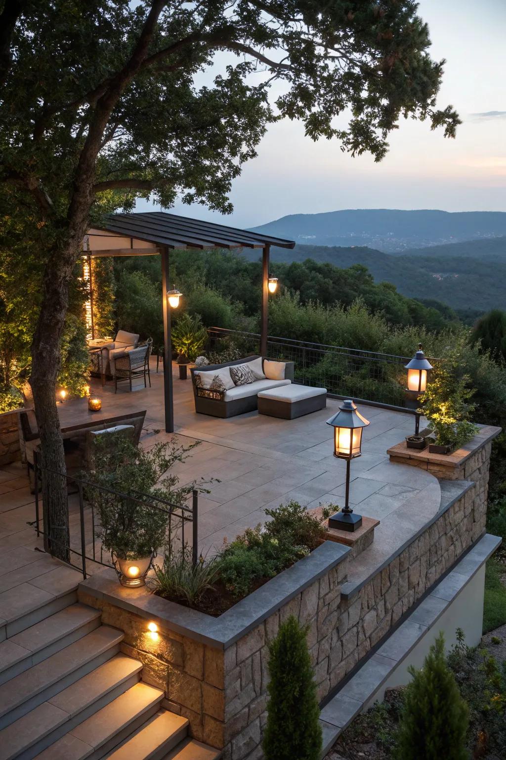 Subtle lighting improves the setting for evening use.