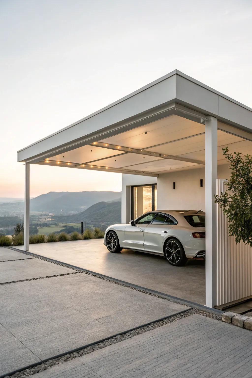 Realize contemporary elegance through a streamlined, minimalist carport layout.