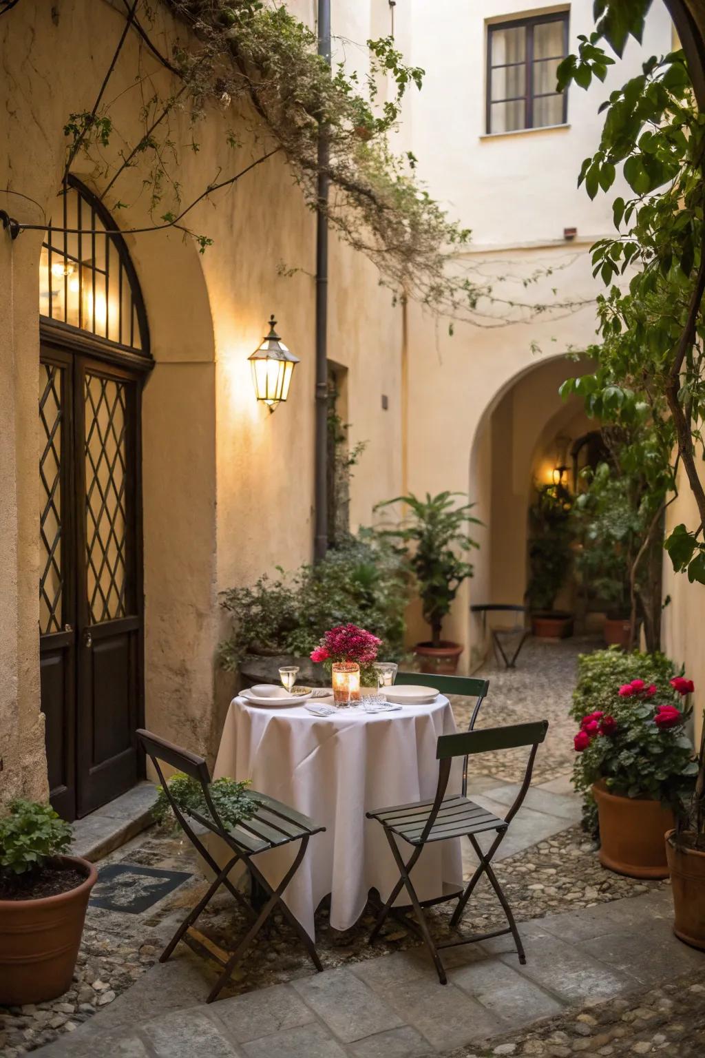 Create an inviting space for outdoor dining in your courtyard.