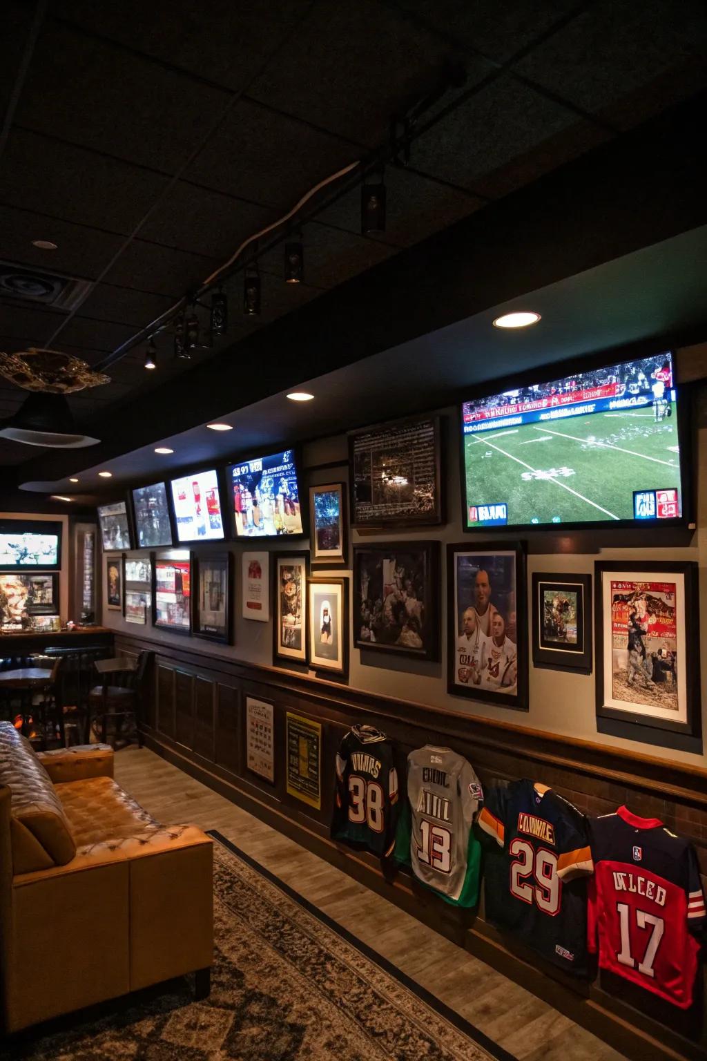 Support your team with style in a basement athletic lounge.
