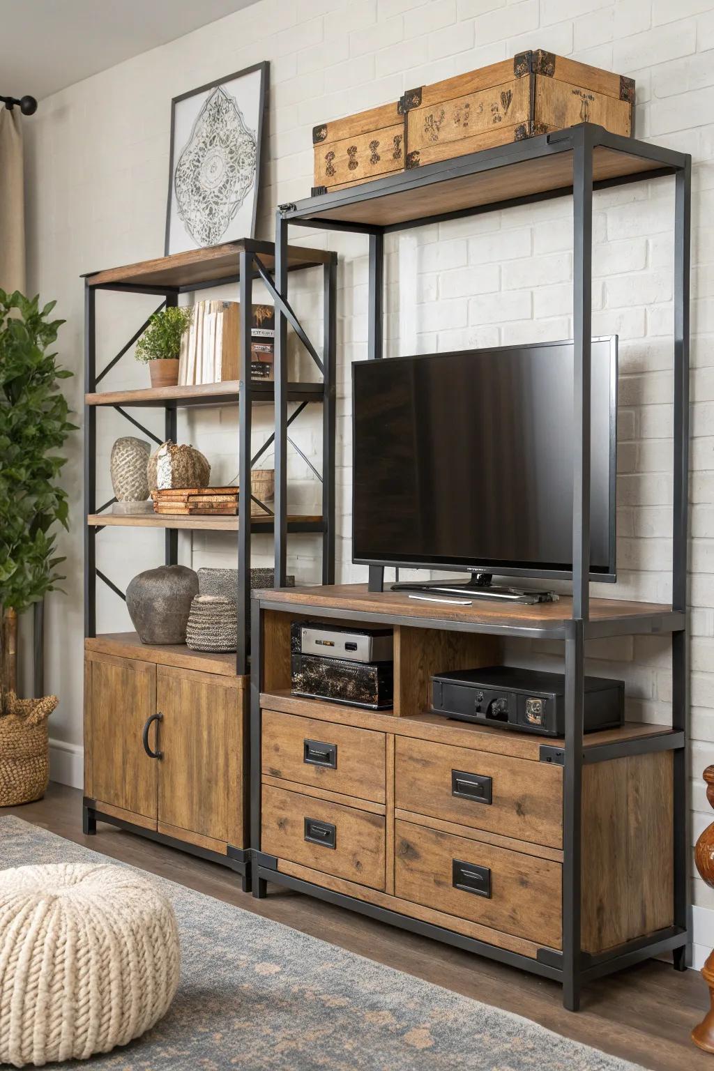 A variety of fabrics create richness in this entertainment space décor.