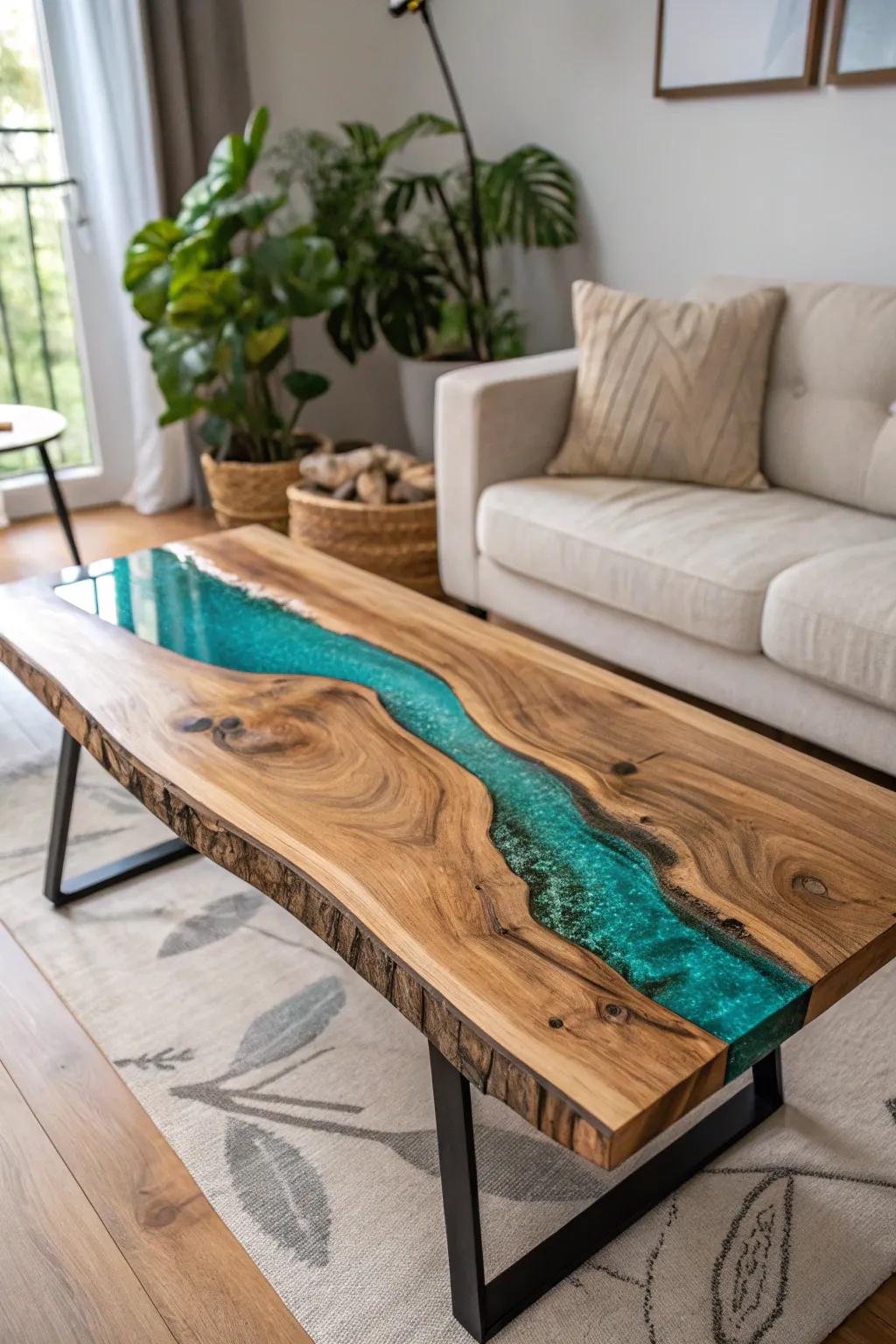 Import the peace of a forest brook into your residence through this magnificent Country Stream epoxy coffee table.
