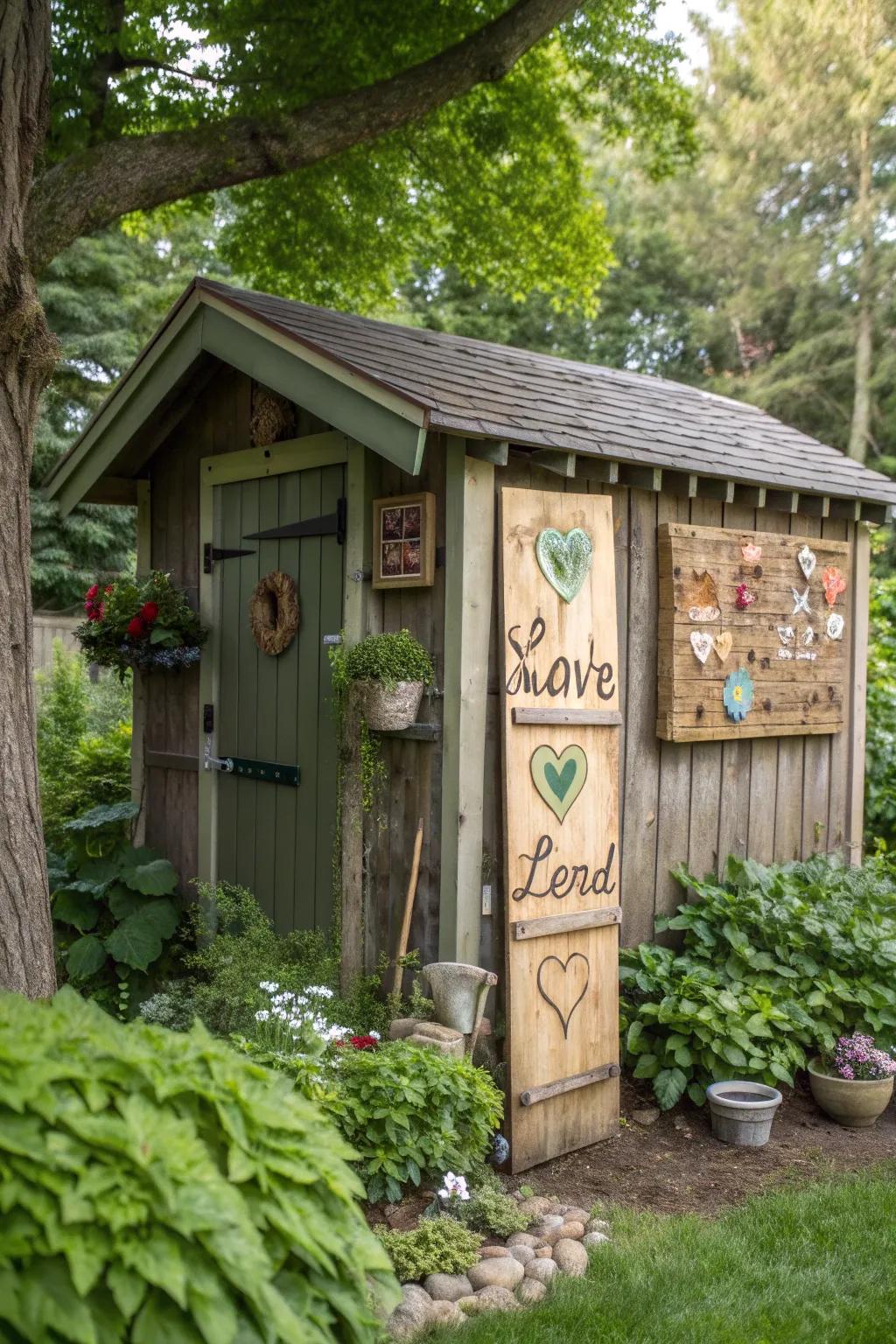 Personalized signage infuses character into your shed.