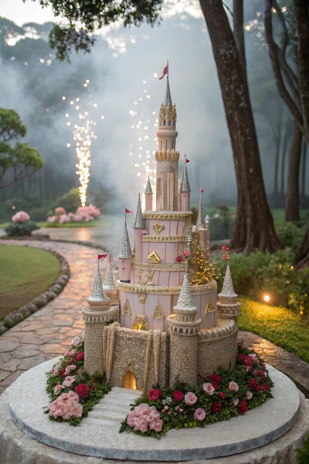 An exquisite fortress cake serving as the party's showpiece.