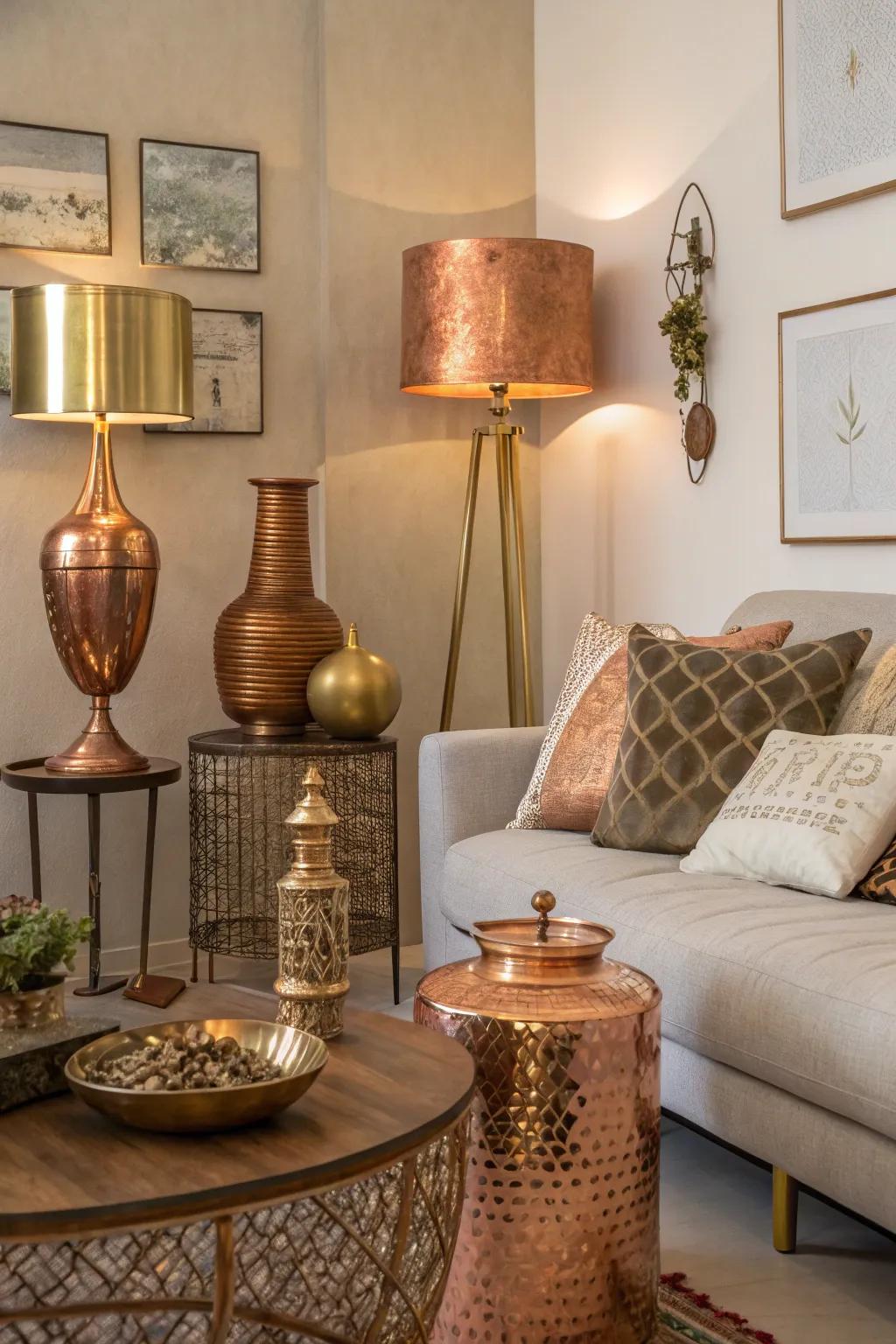 Metallic highlights contribute a polished sparkle to your fall-themed space.