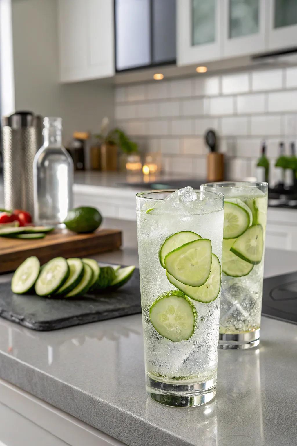 Cucumber ice cubes for a reviving refreshment.