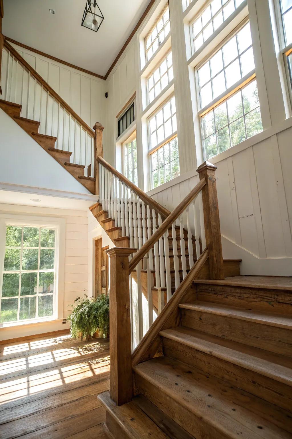 Your farmhouse staircase feels airy and open because of the open staircase.
