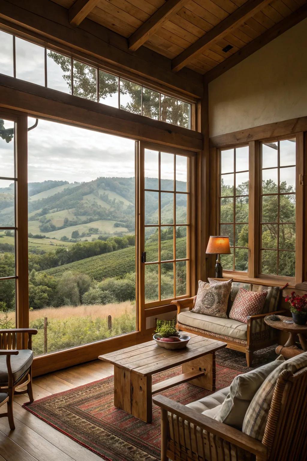 Windows capturing the splendor of the outdoors.