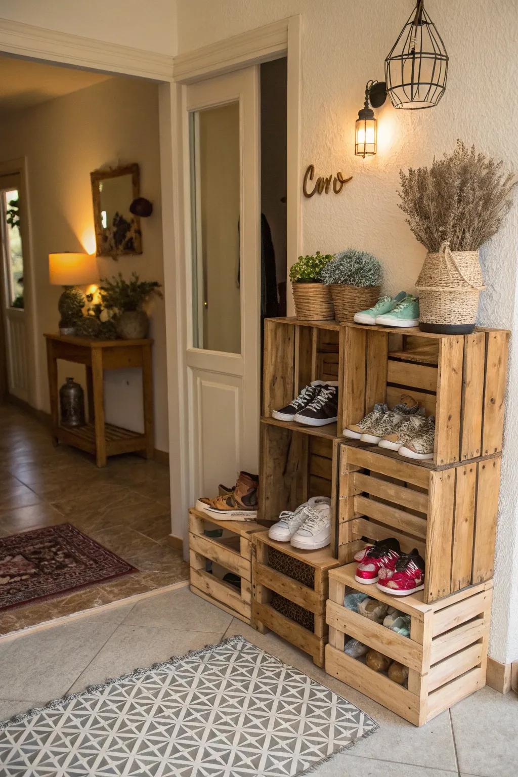 Receive visitors via a farmhouse-inspired vestibule arrangement.