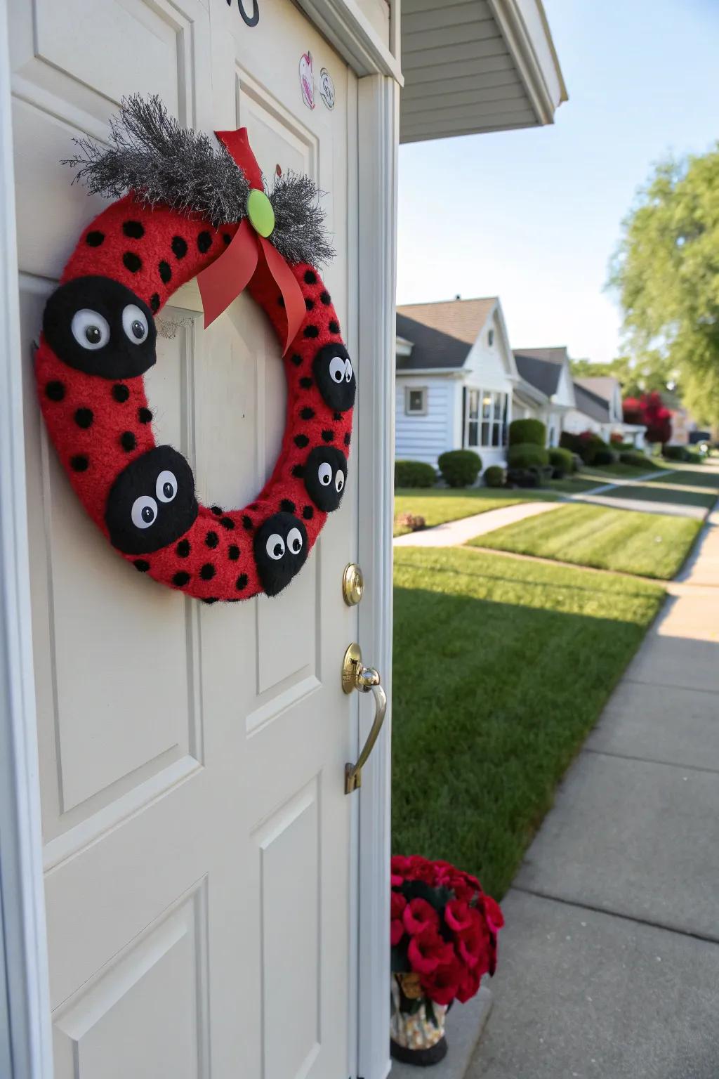 Whimsical affection insect wreath for a playful accent.