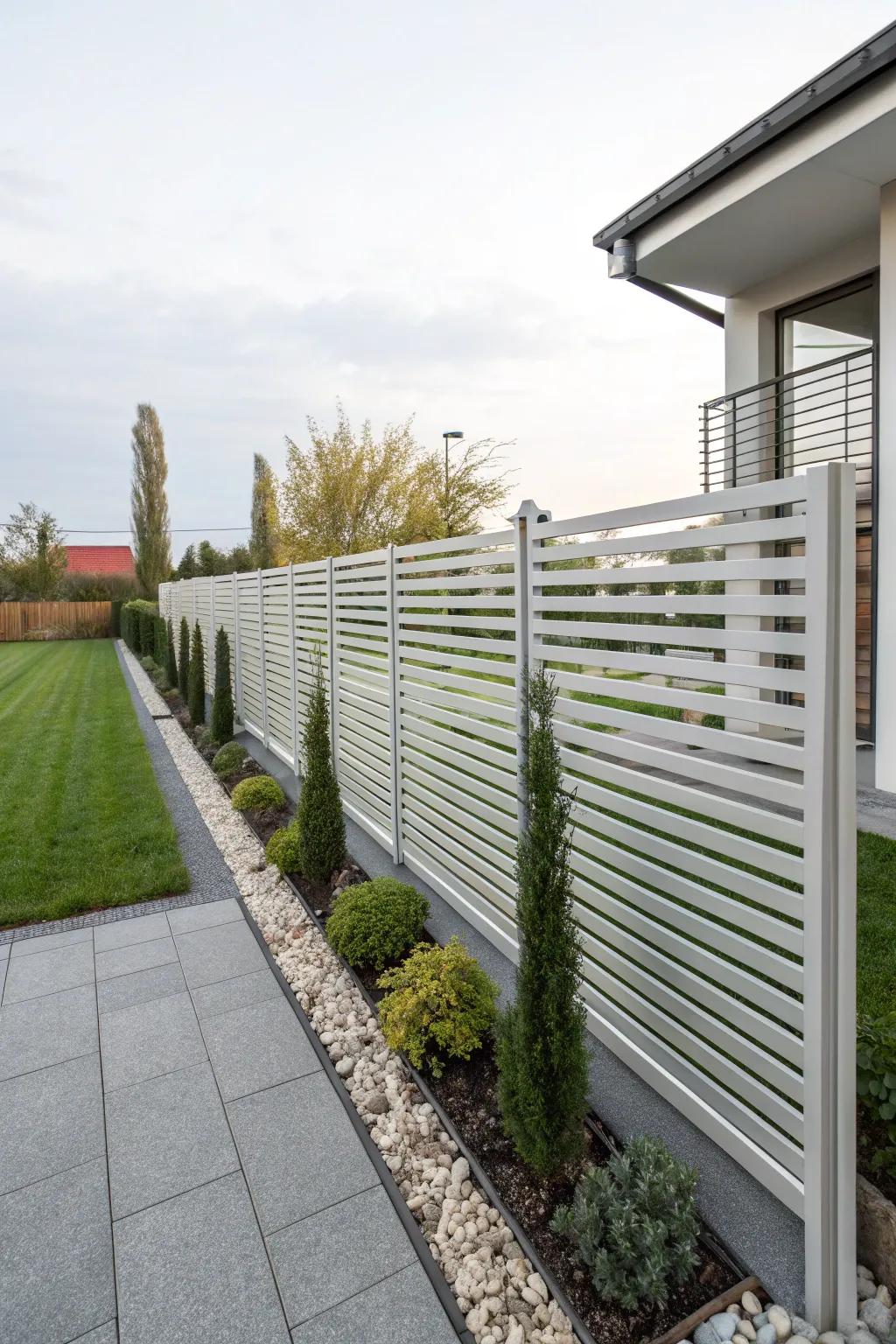 Horizontal plank fences deliver a streamlined, contemporary charm.
