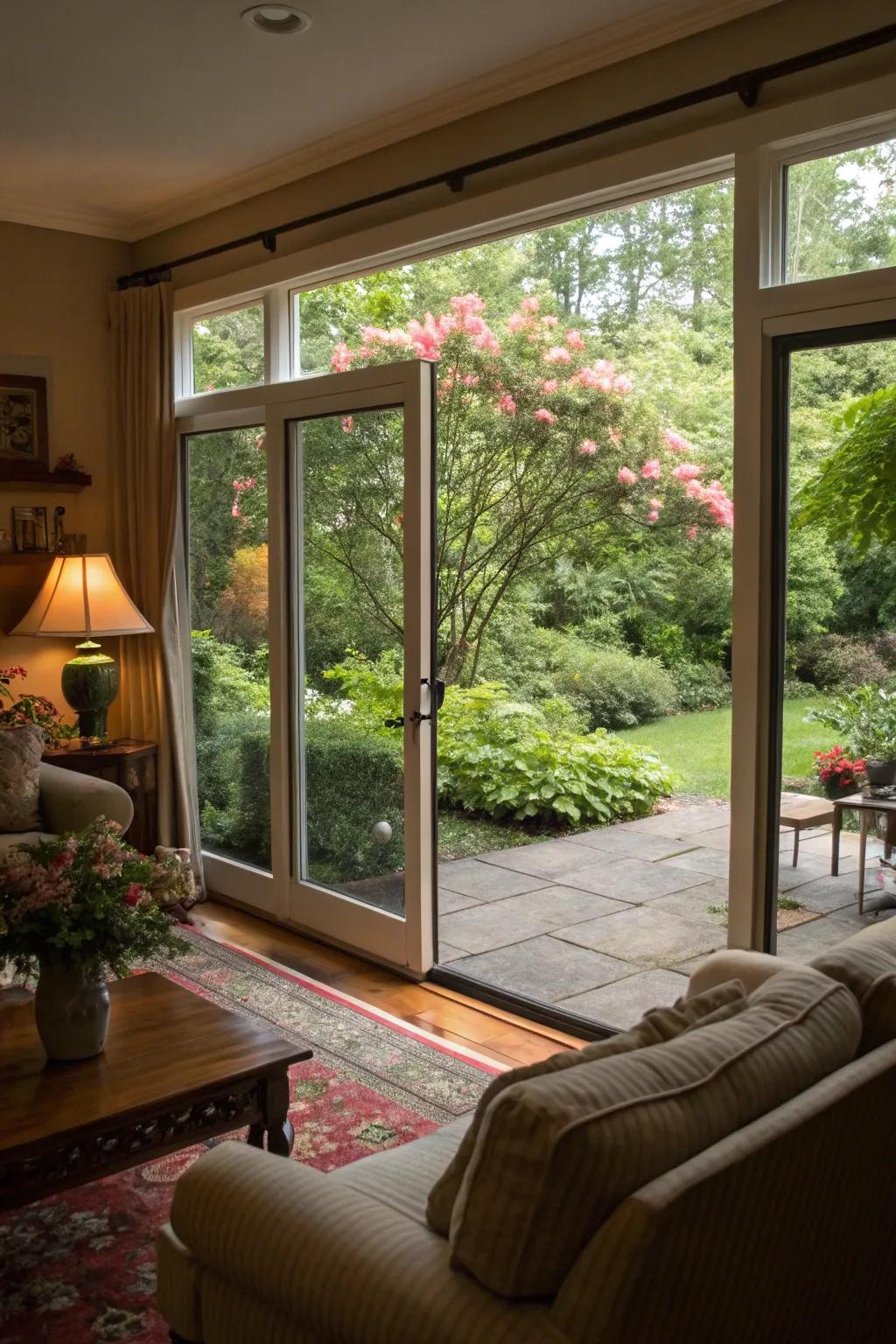 Smooth flow between indoors and outdoors increases spaciousness.