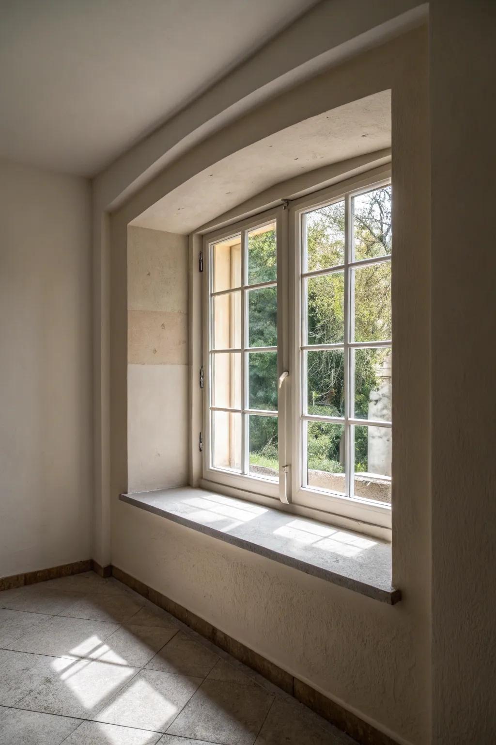 A simple strategy produces a calm and uncluttered window area.