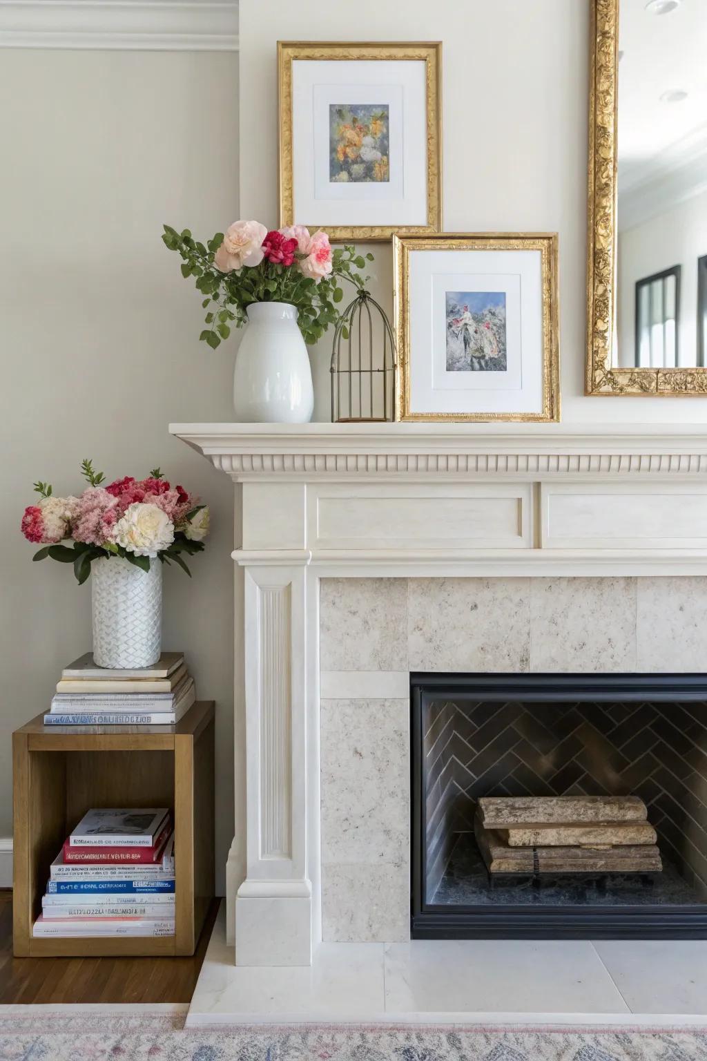 A neutral palette with color accents provides classic sophistication.