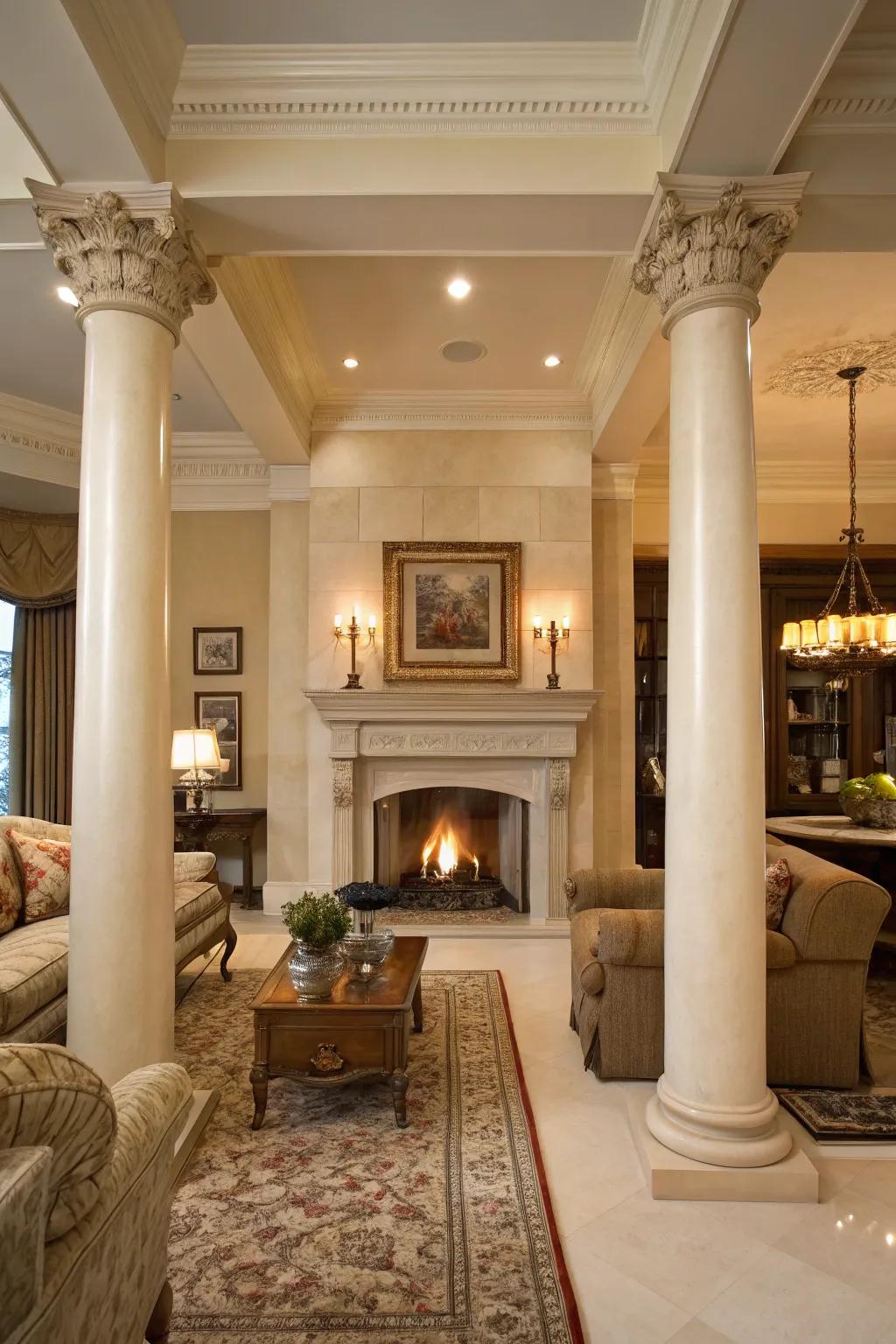 Classic pillars frame your fireplace with elegance.