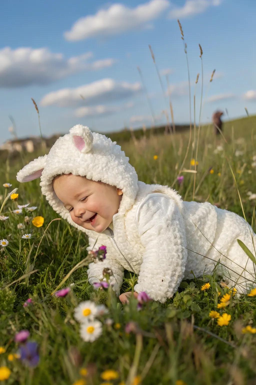 A gentle and cuddly lamb costume for a serene Halloween.