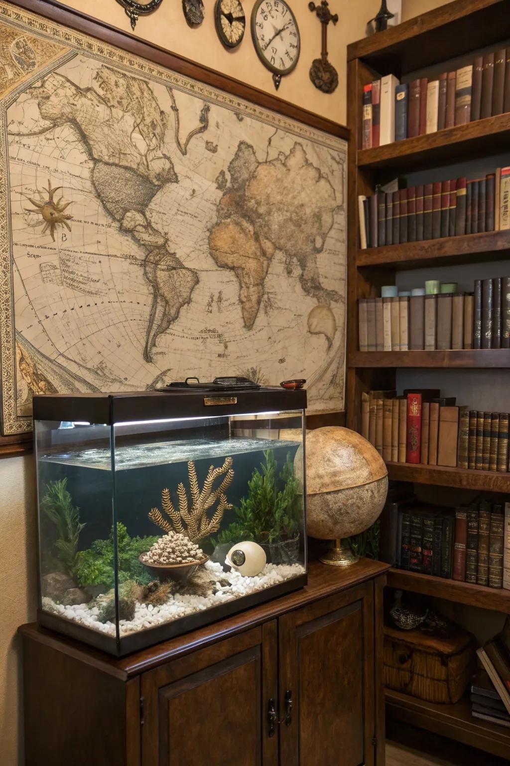 Journey through time with a vintage map display.
