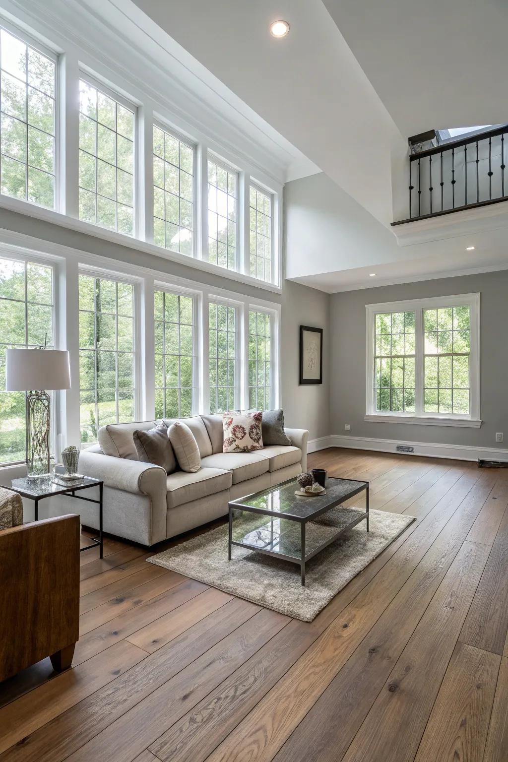 Wide plank timber floors accentuate the spaciousness of a room.
