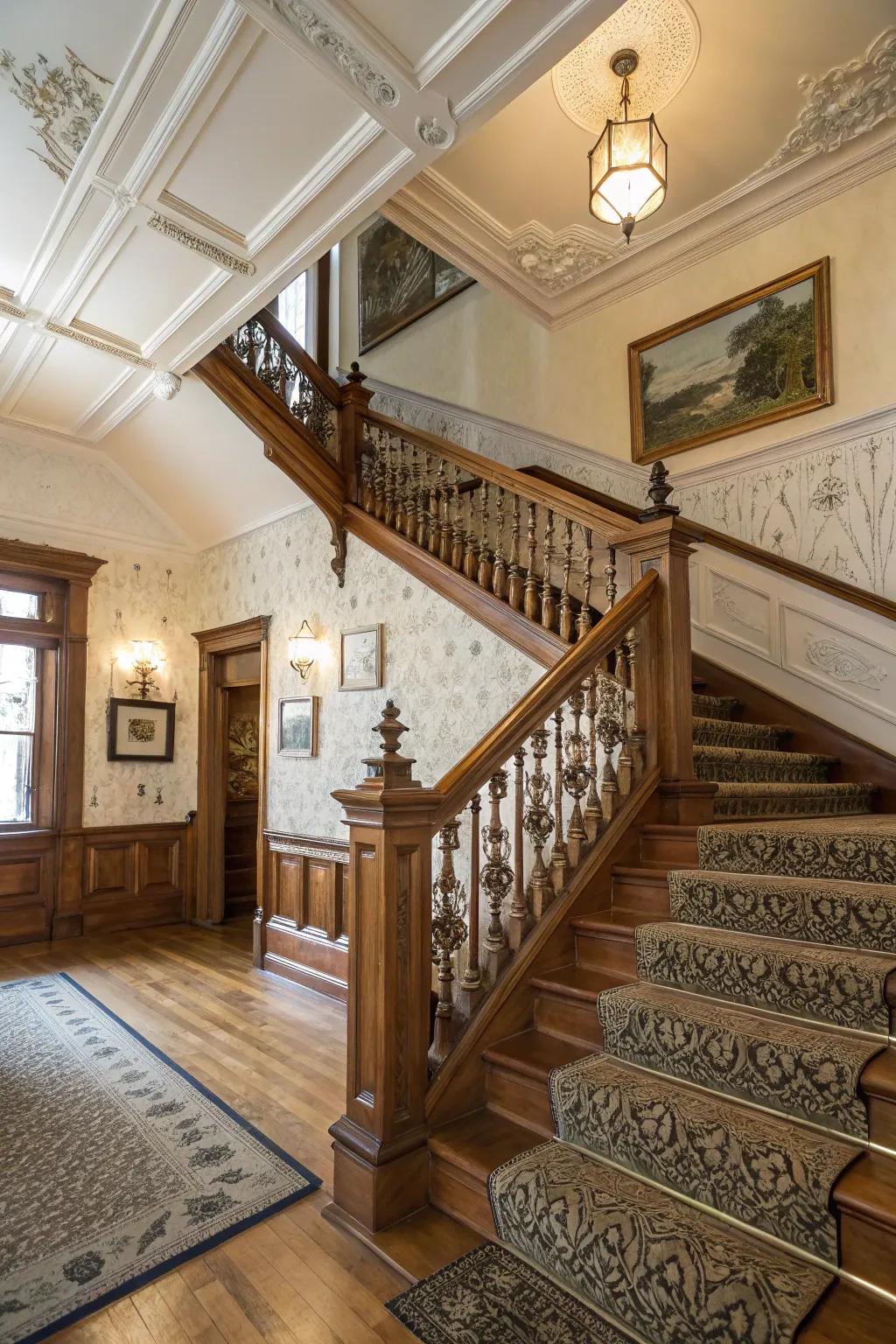 Classic timber banisters contribute ageless allure to any staircase.