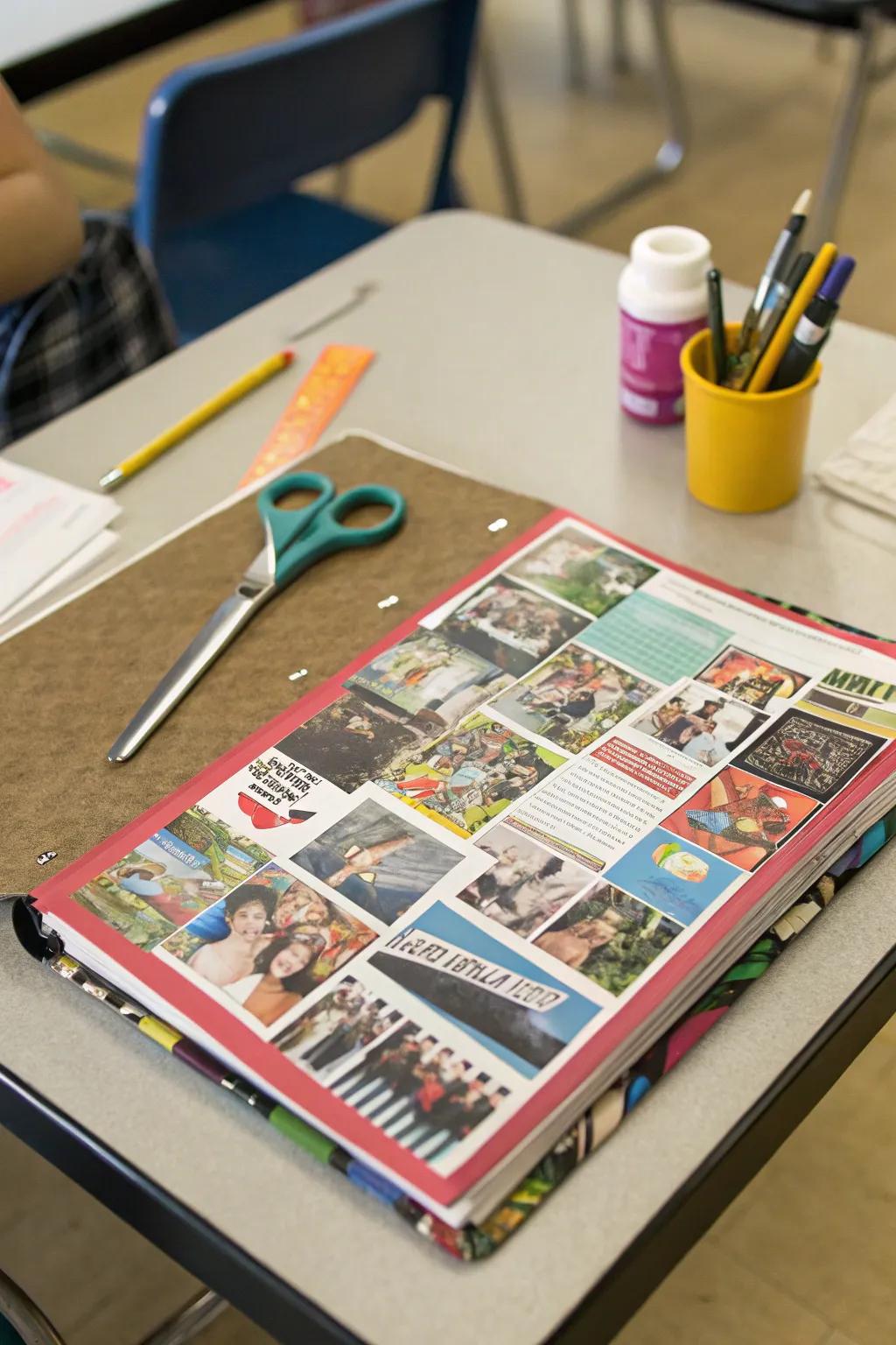 A pastiche of magazine snippets adds a vibrant and personal touch.