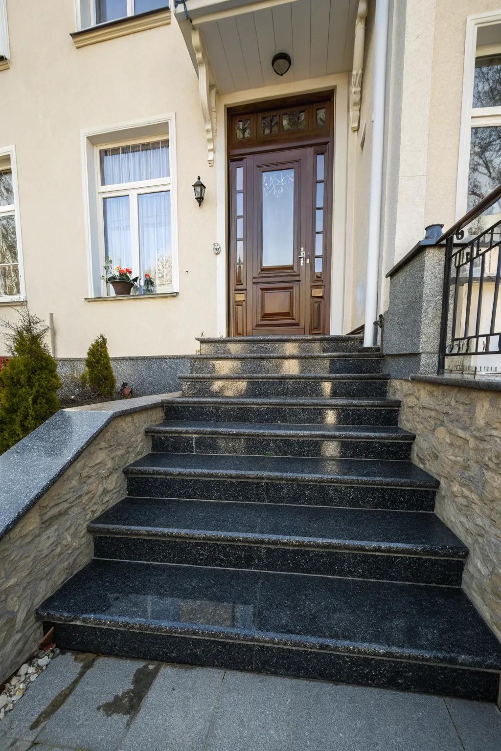 Deep-toned stone adds drama to your entrance.