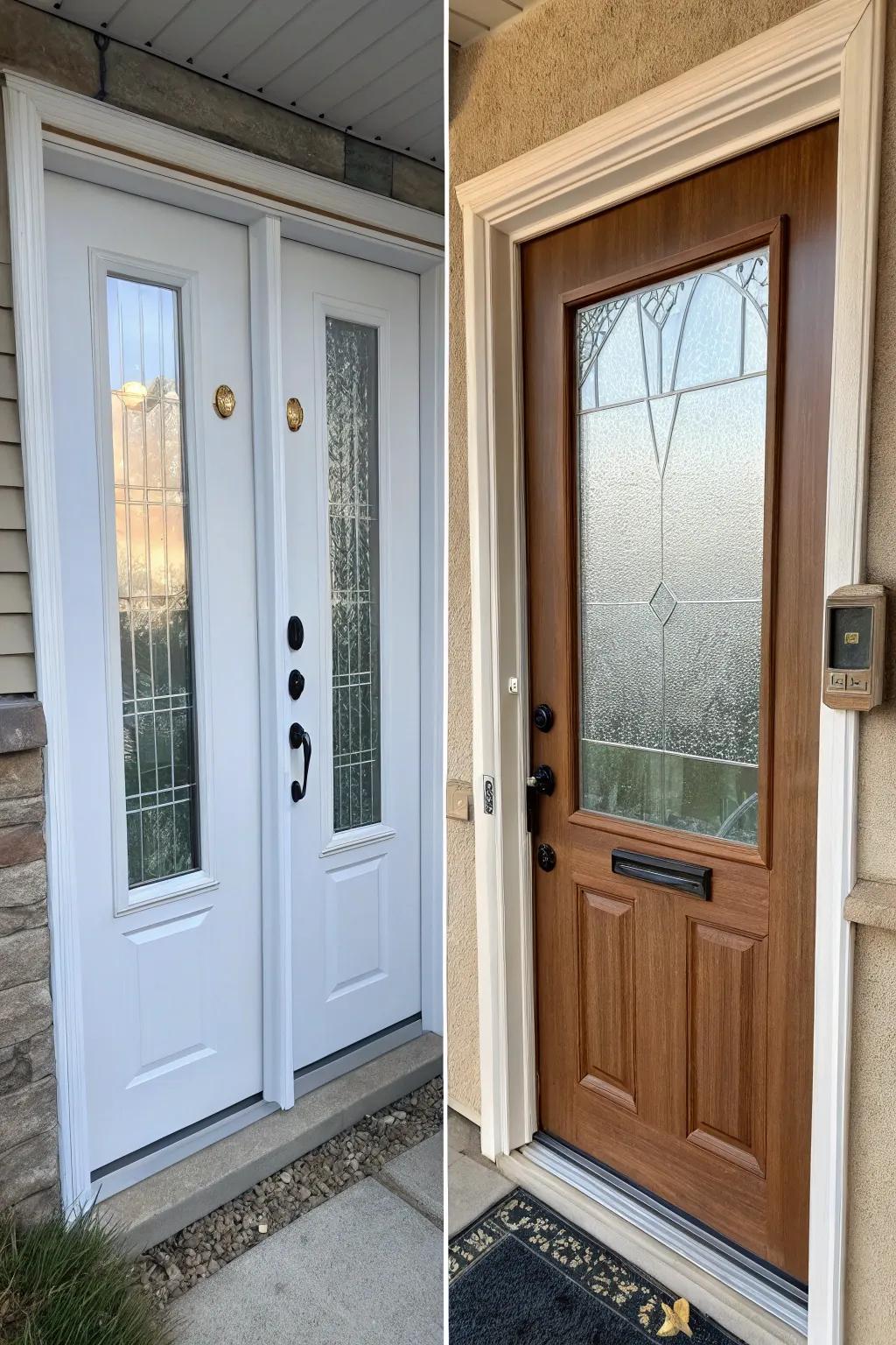 A convincing before and after of a front door's privacy change.