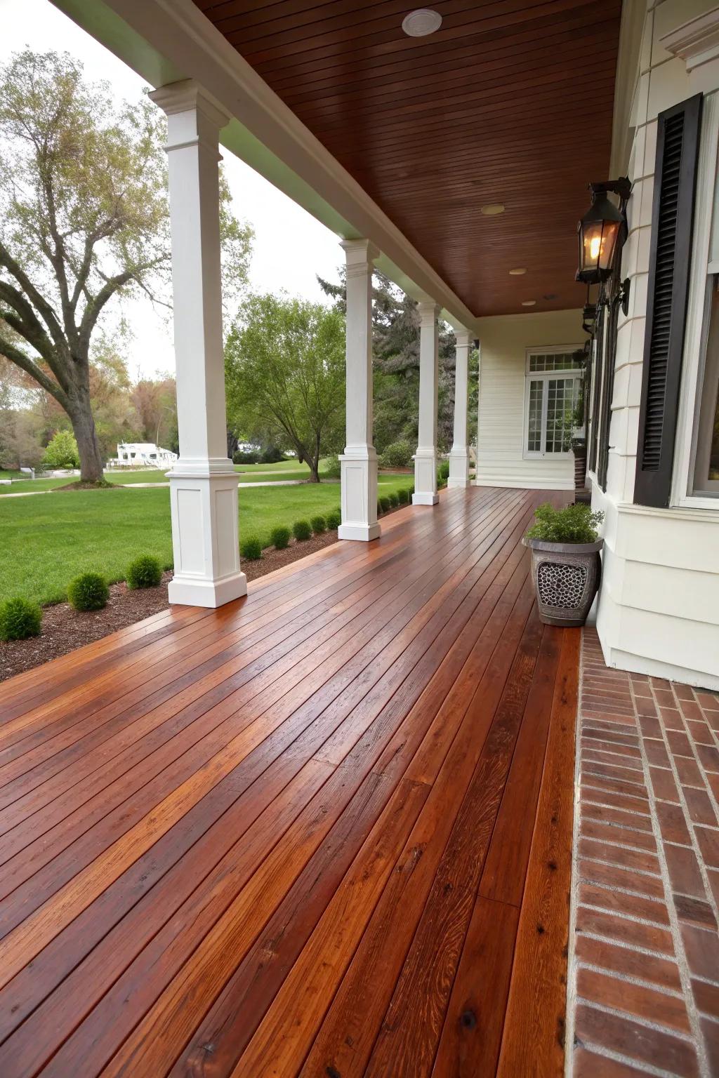 Redwood flooring is naturally beautiful and tough, ideal for use as porch flooring.