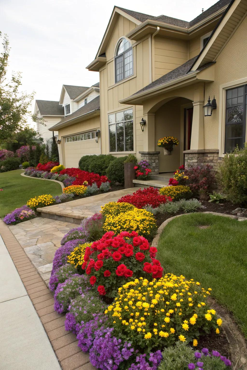 Match your garden colors with your home's façade for a coordinated look.