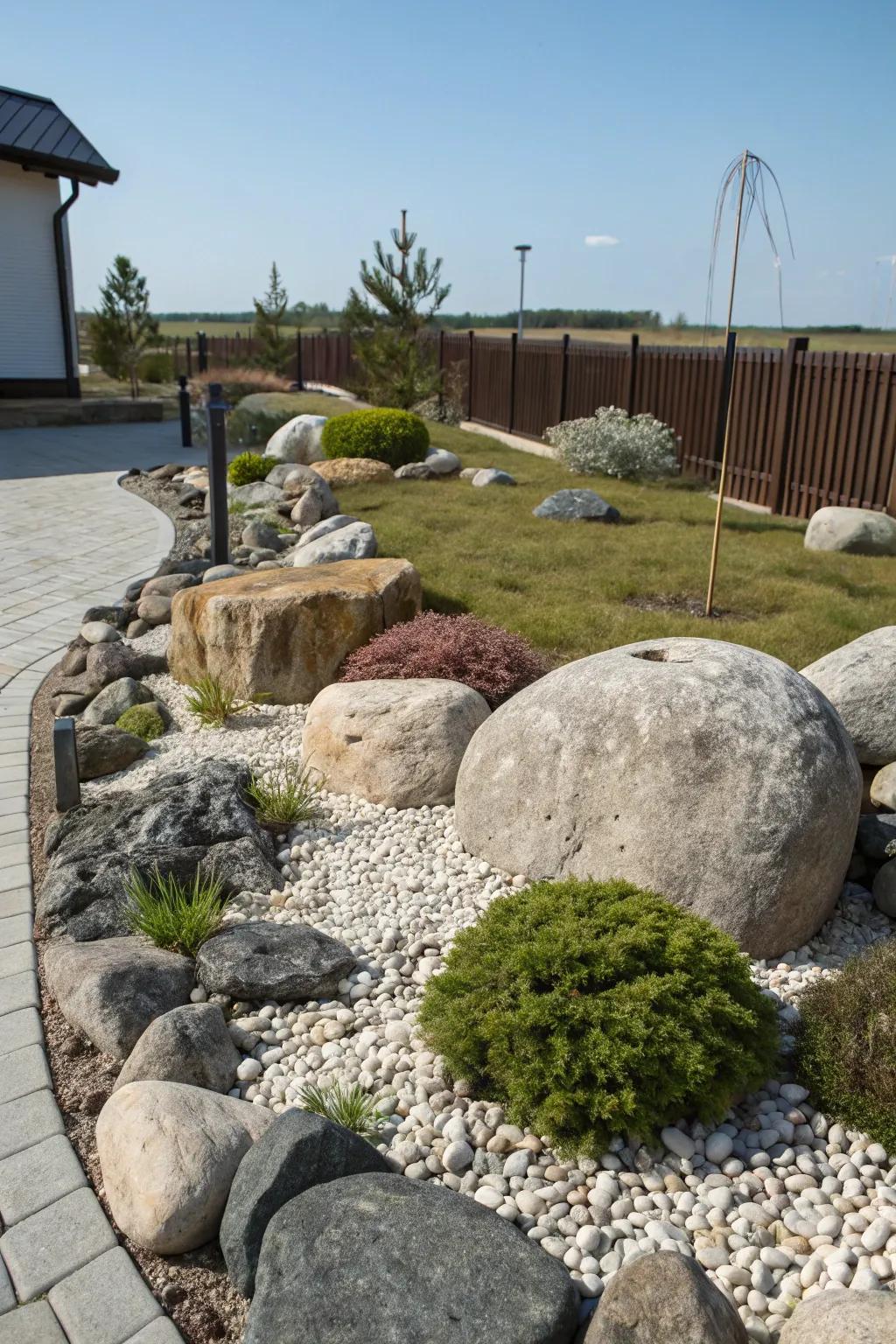 A stone garden displaying a merge of stones, rocks, and pulverized stones.