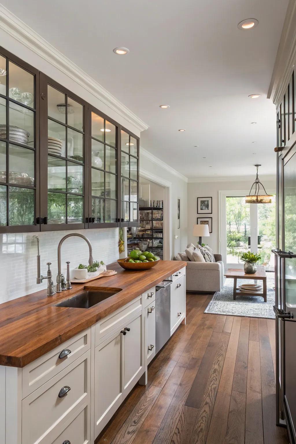 Mixing textures adds dimension and charm to connected spaces.