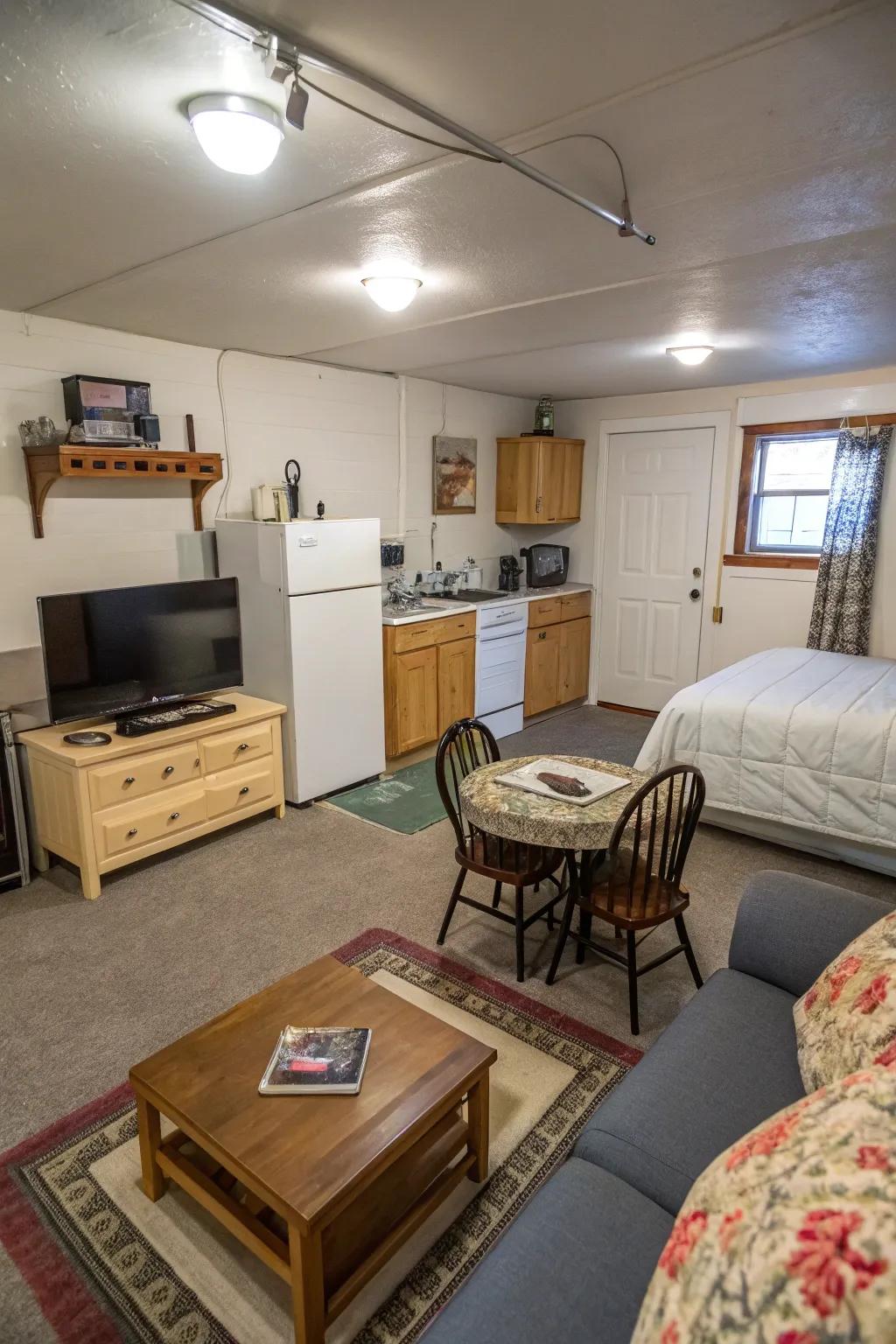 A cozy and efficient garage apartment.