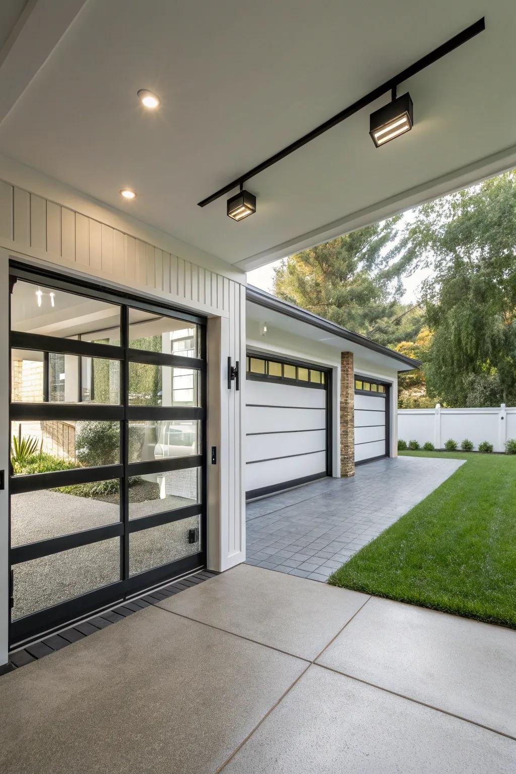 Elegant garage access points enhance both security and visual allure.
