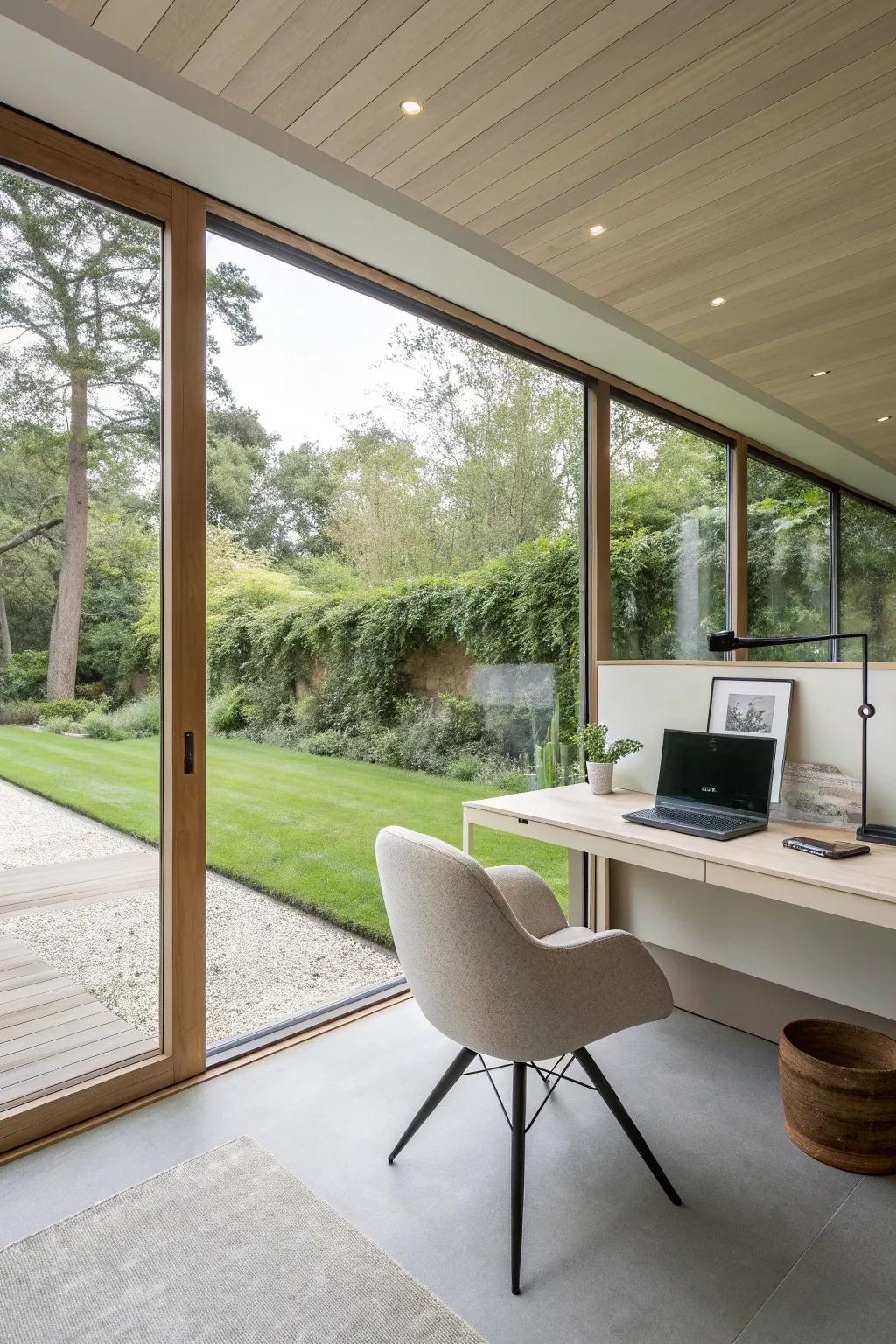 A simple garden office, showing how less can be more for top productivity.