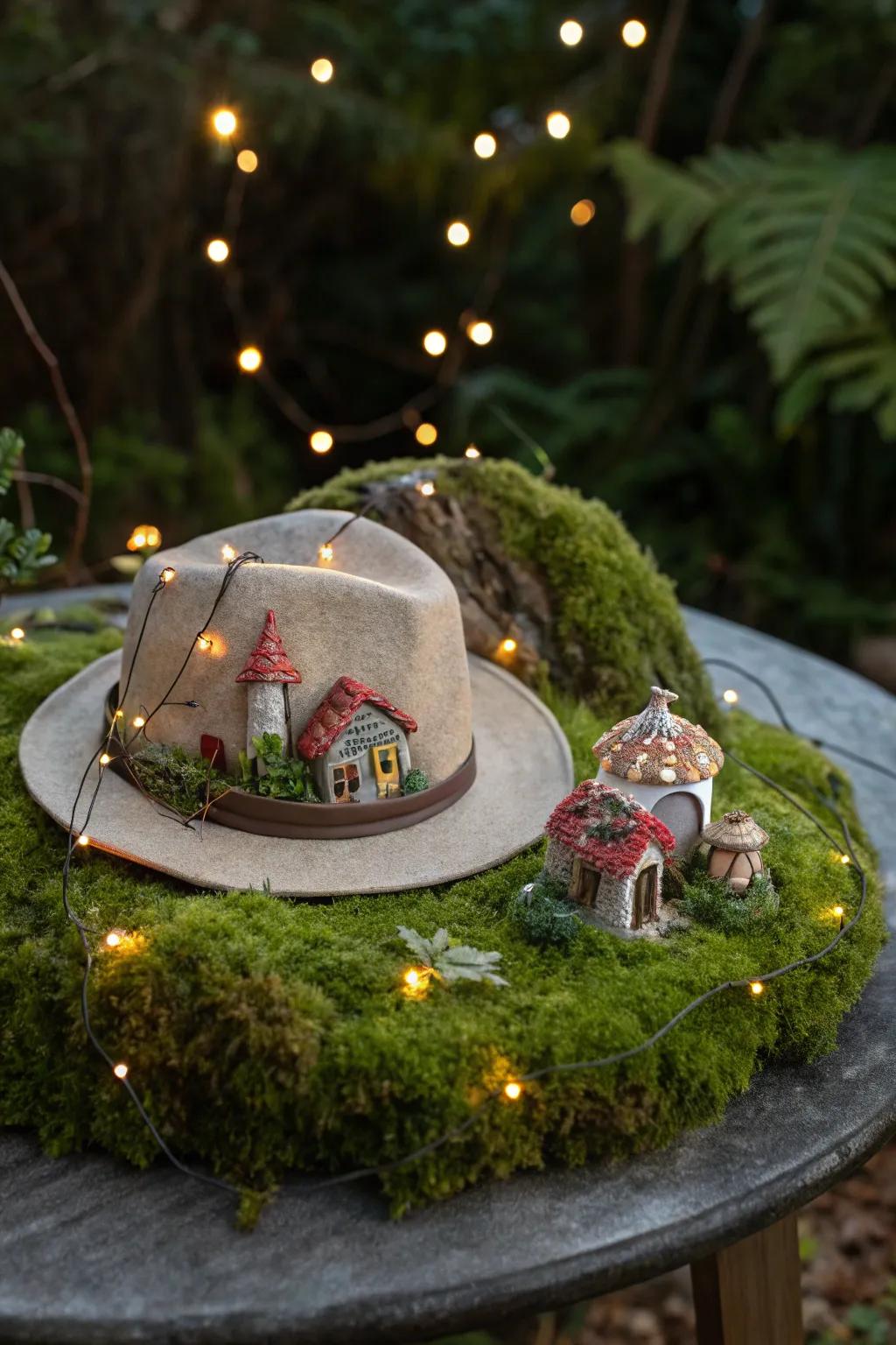 Enchanted forest frivolity with a magical sanctuary hat design.