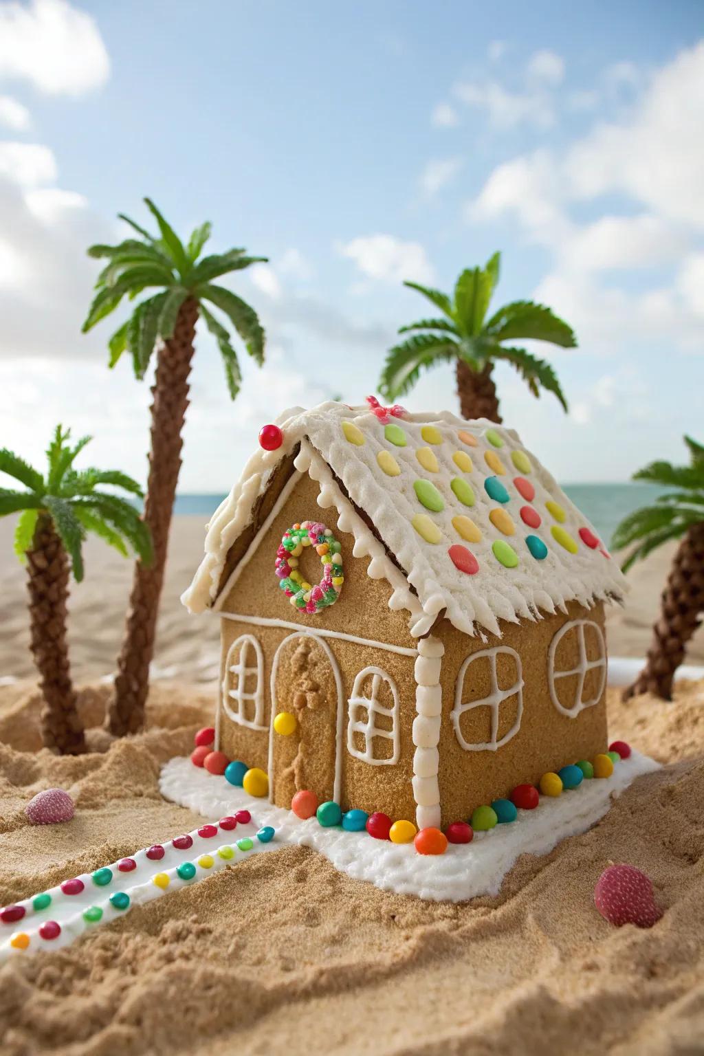 A gingerbread seaside shack conjuring tropical sentiments.