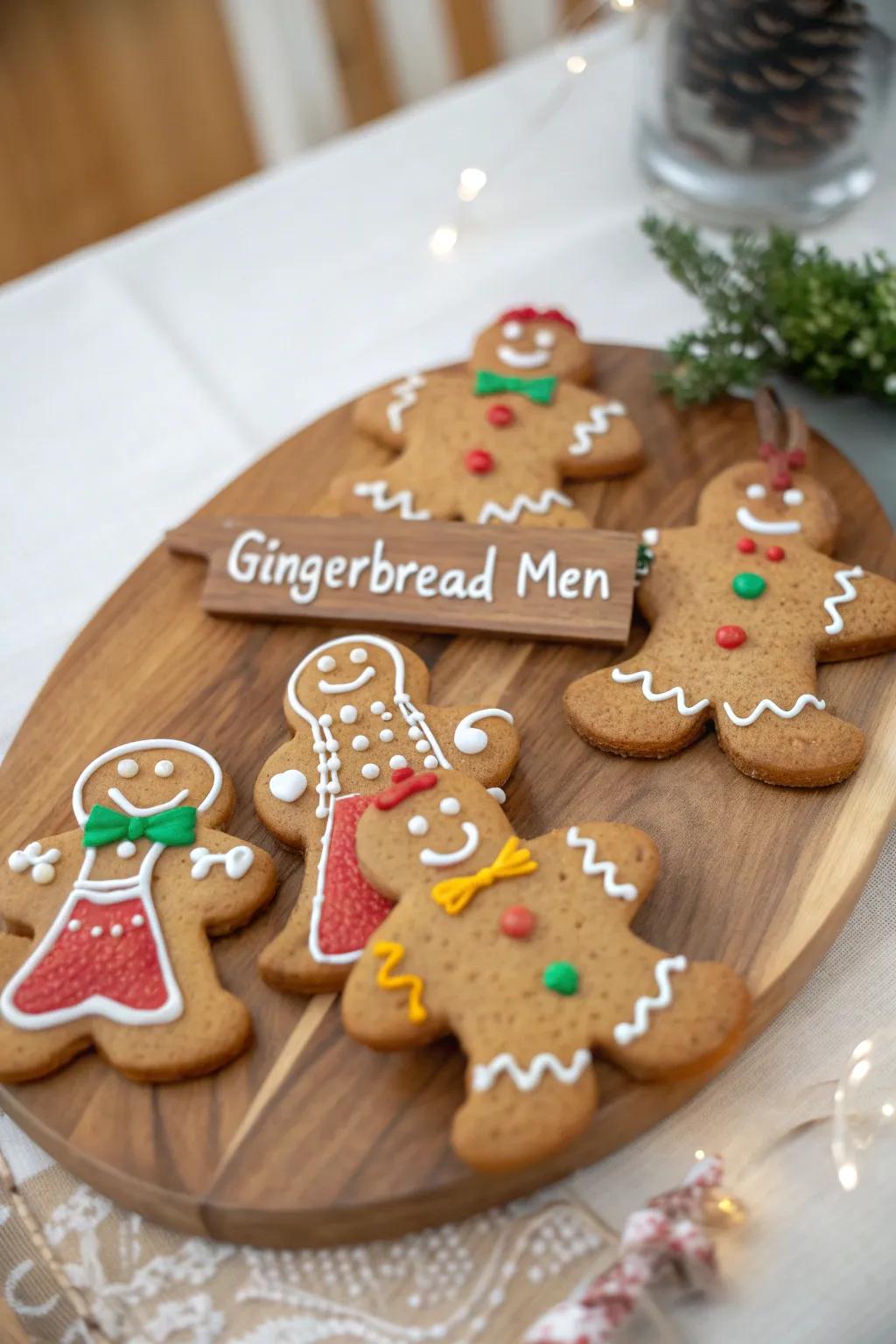 Gingerbread figures showcasing personalized missives for a bespoke impression.