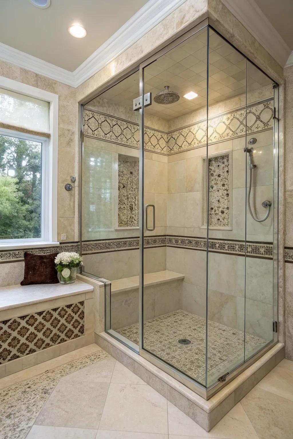 Built-in seats provide comfort and usefulness to any shower area.