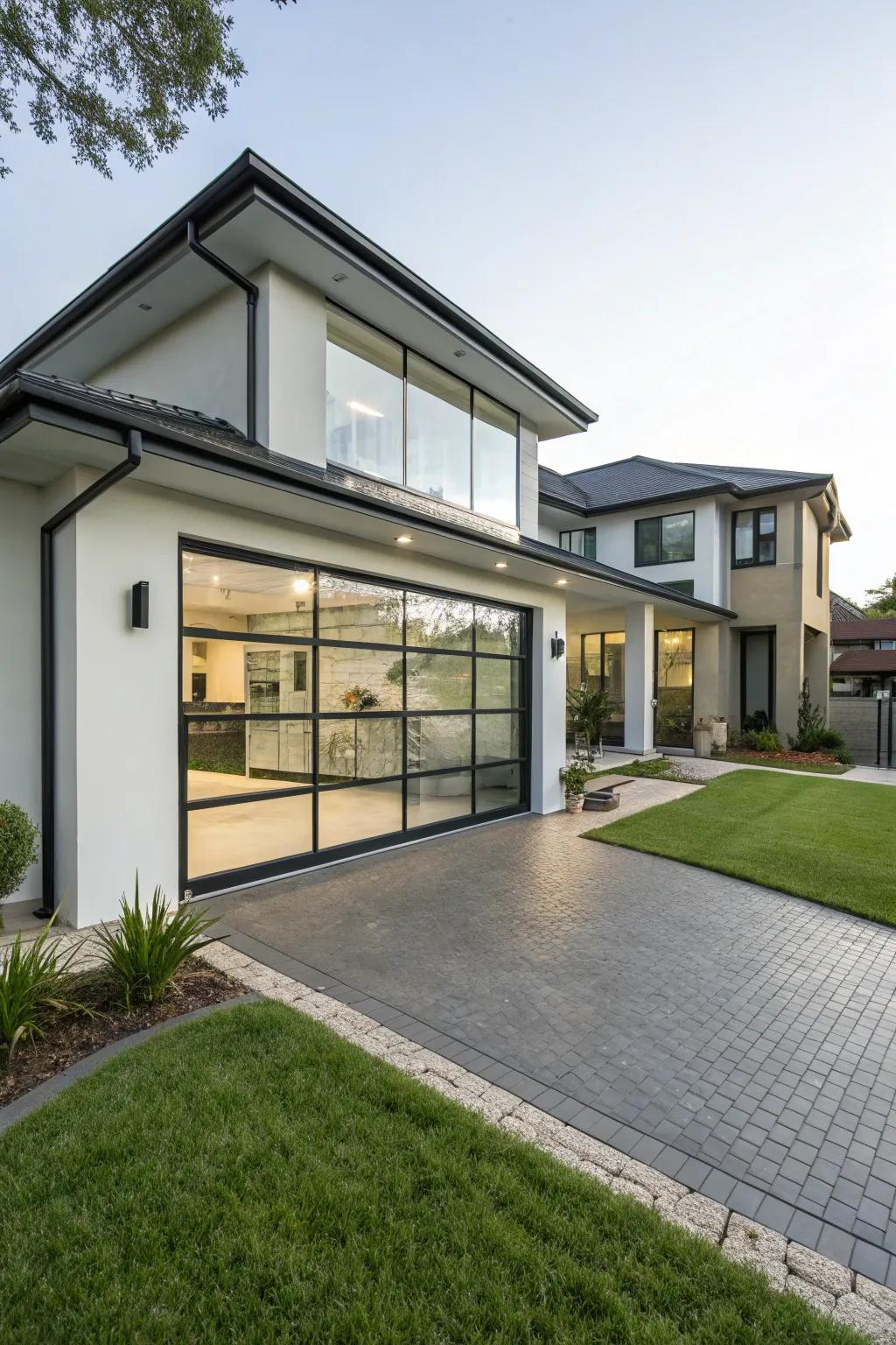 A home where the design shines using a glass panel entryway.