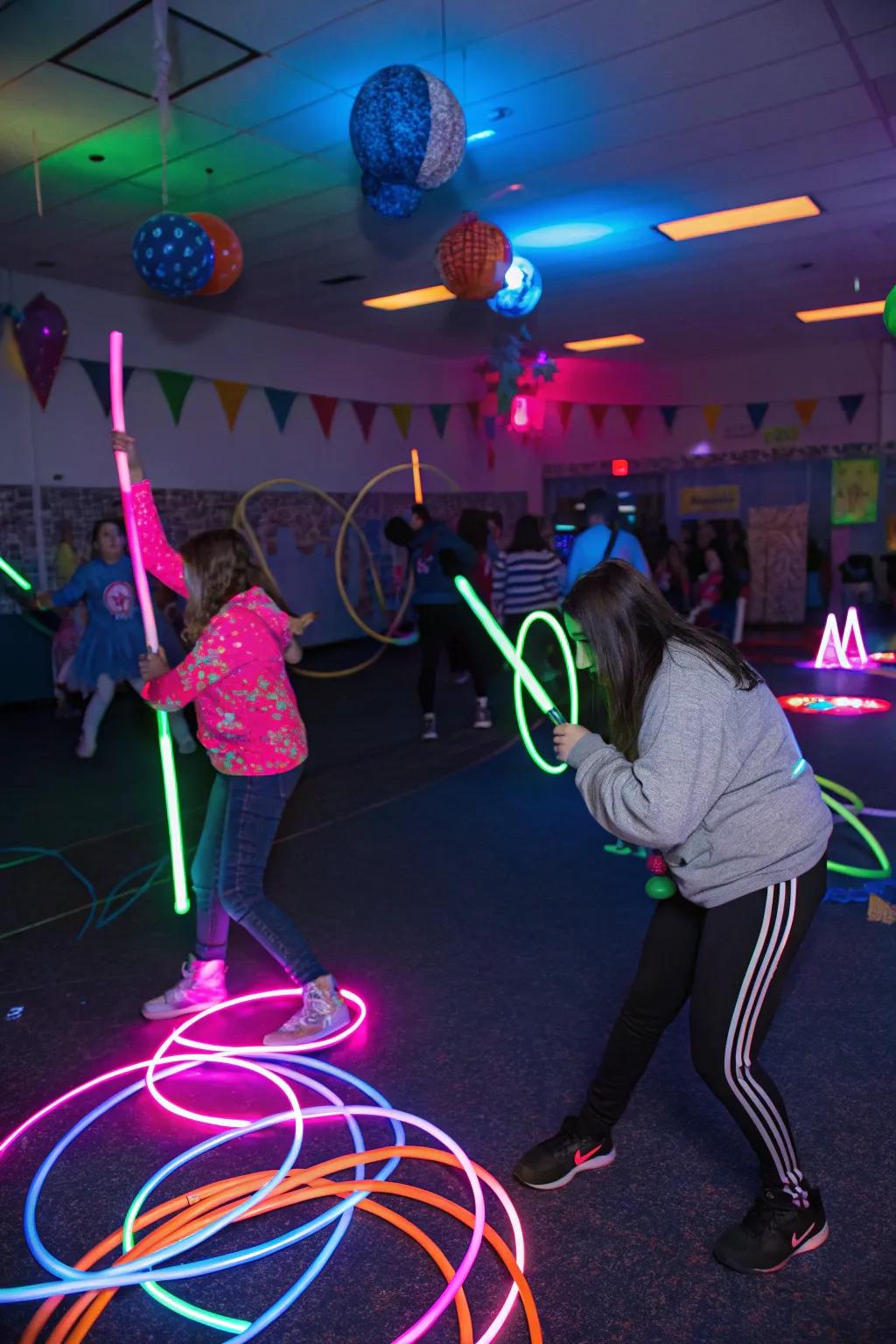 Add excitement with interactive shine stick games.