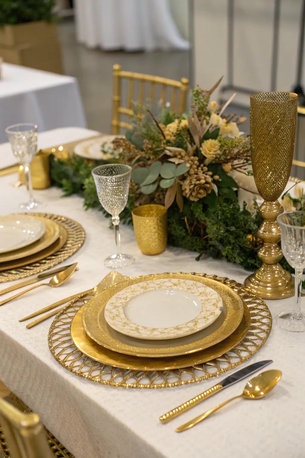 A refined table setting with golden accents.