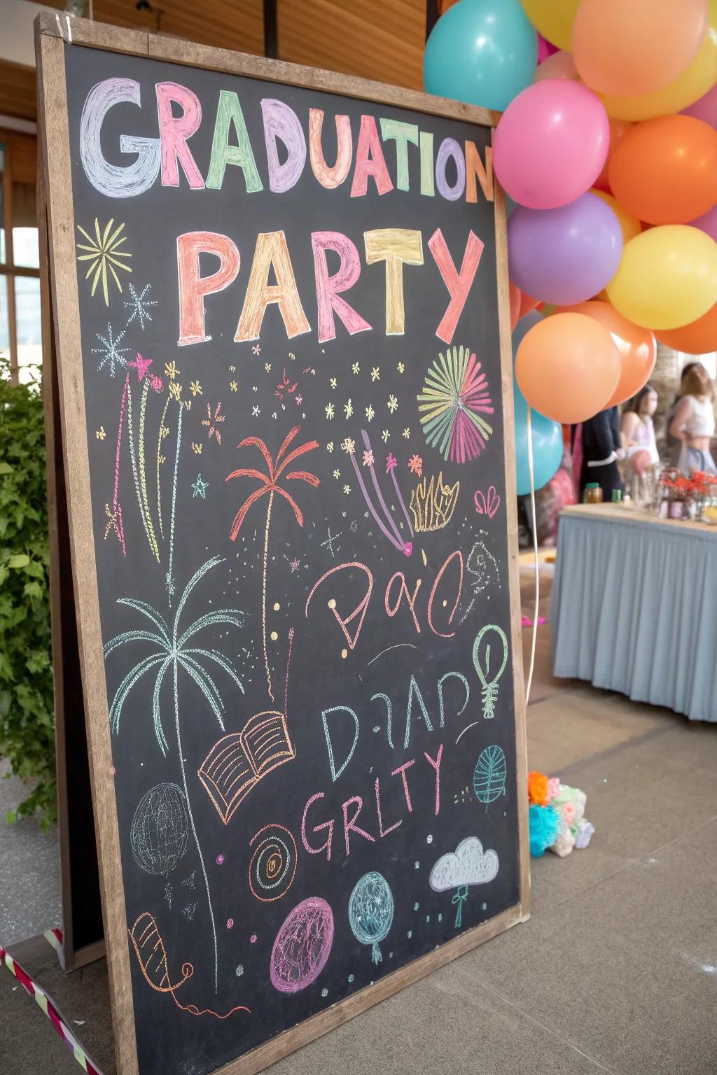 Personalize your celebration using a chalkboard backdrop.