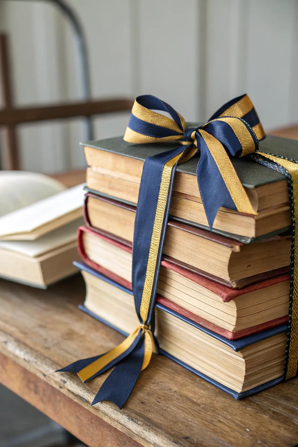 Timeless texts tied with ribbons for a scholarly touch.