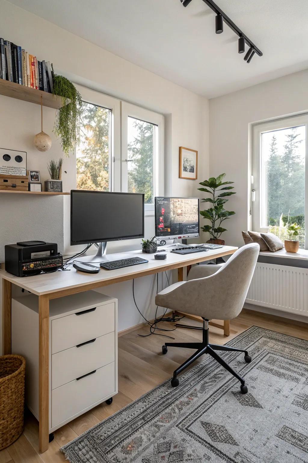 A well-organized, tech-friendly setup enhances workflow and reduces distractions.