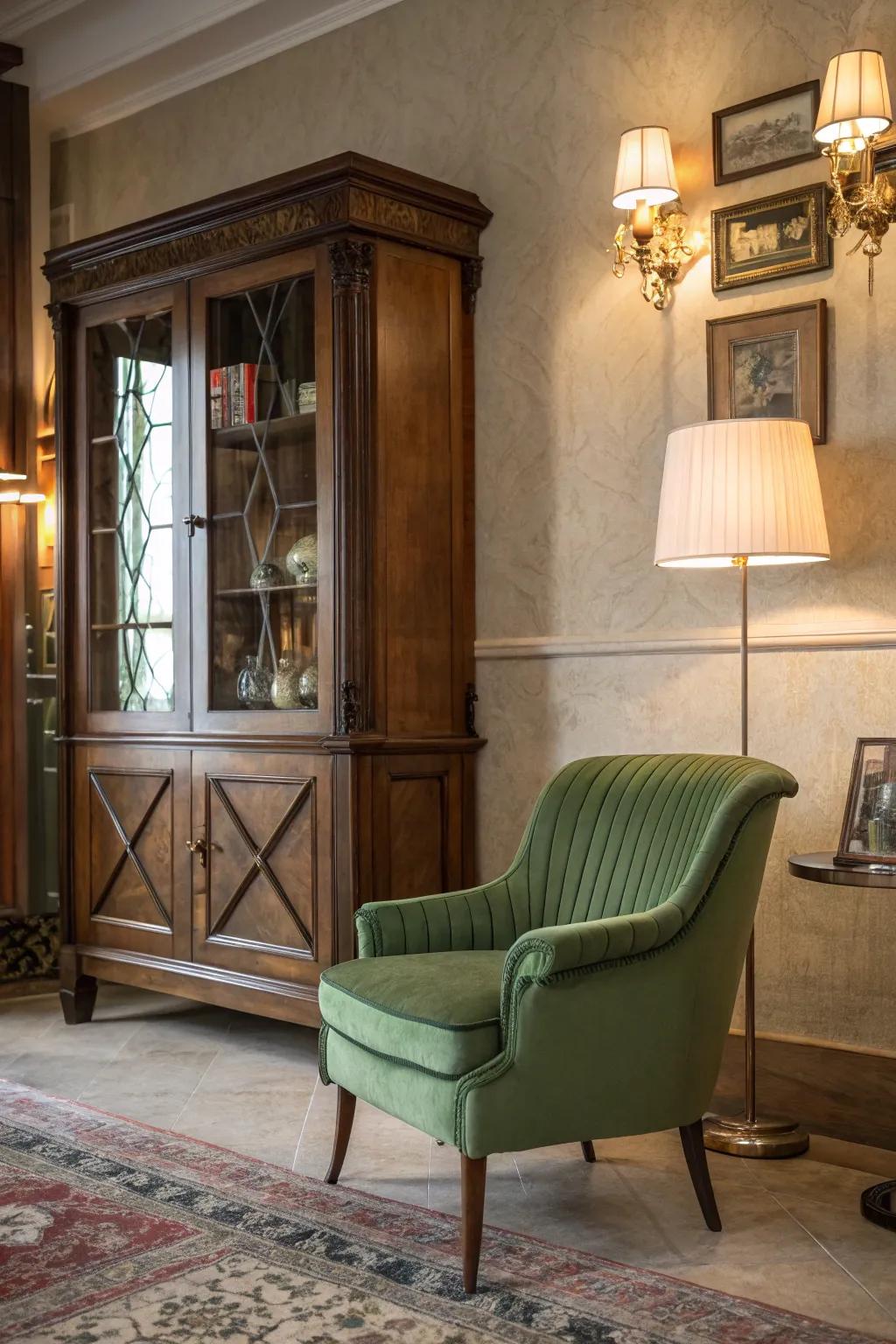 Retro green furniture introduces charm and nostalgia to any space.