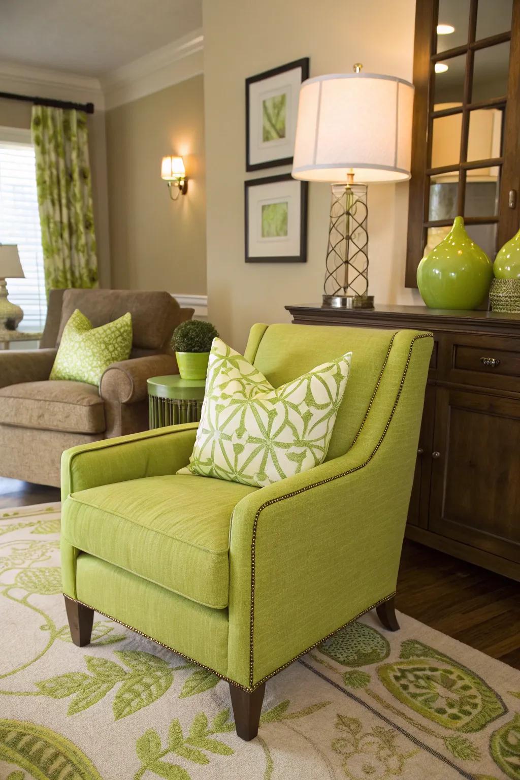 Citrus green accents contribute a playful pop to your aesthetic.