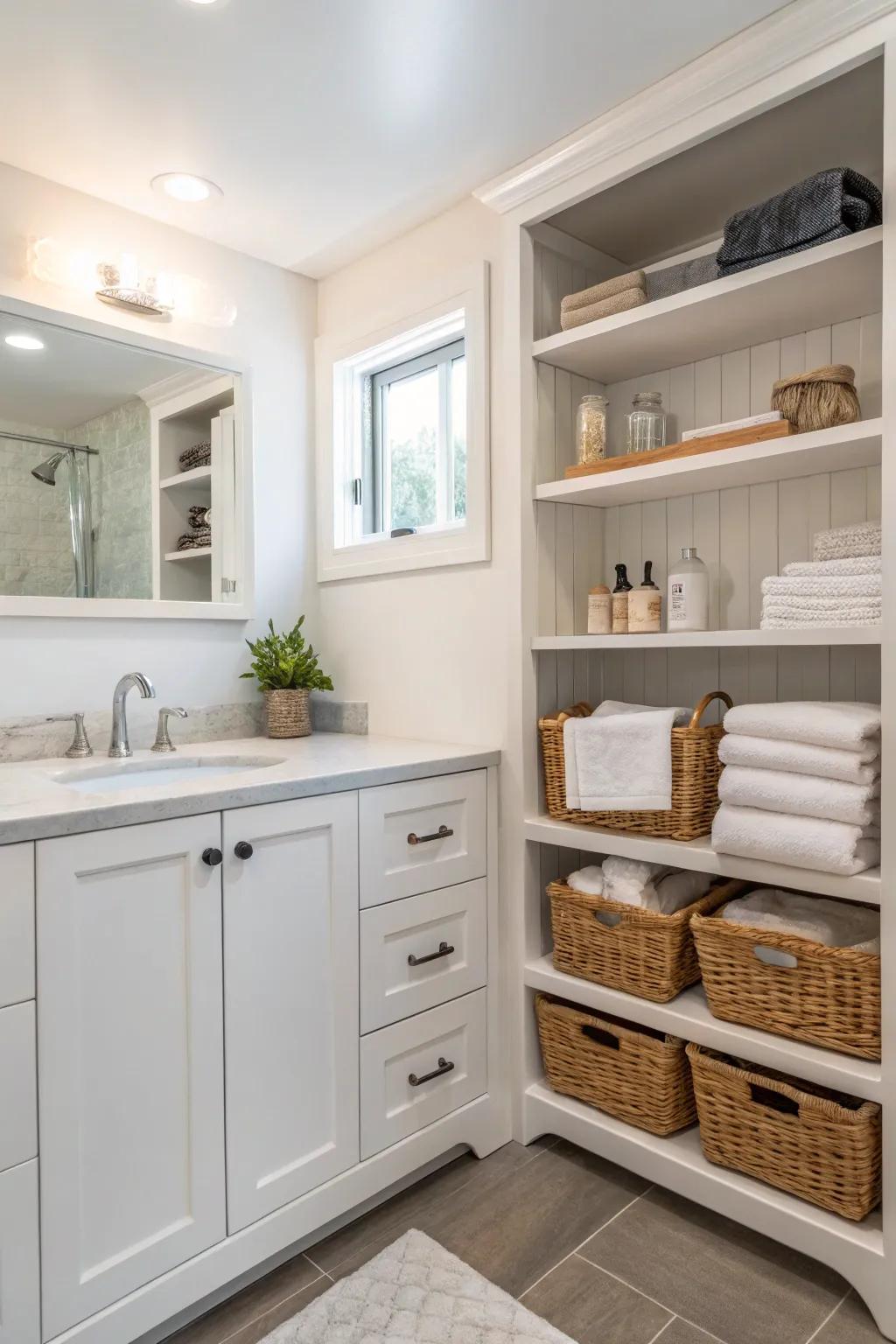 Smart space options keep this guest bathroom arranged and stylish.